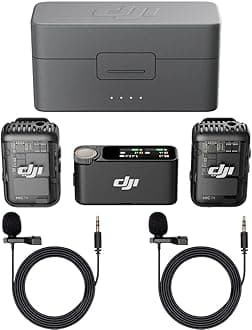 DJI Mic 2 (2 TX + 1 RX + Charging Case), All-in-one Wireless Microphone, Intelligent Noise Cancelling, for iPhone, Android, Camera Bundle with, 2x Turnstile Omnidirectional Condenser Lavalier