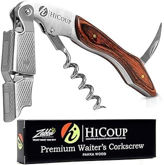 Wine Opener - Professional Corkscrews for Wine Bottles w/Foil Cutter and Cap Remover - Manual Wine Key for Servers, Waiters, Bartenders and Home Use - Pakka Wood