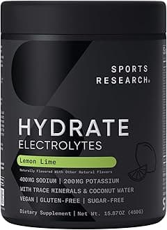 Sports Research Hydrate Jars - Sugar-Free & Naturally Flavored with Vitamins, Minerals, and Coconut Water - Supports Hydration - Lemon Lime