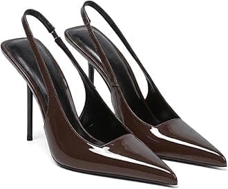 Women's Slingback Stiletto High Heels Pointed Toe Slip On Pumps Shoes Patent Leather Stretch Strap Backless Dress Heels