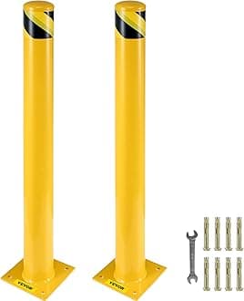 VEVOR Safety Bollard, 48 Inch Height Bollard Post, 5.5 Inch Diameter Steel Pipe Safety Bollard Post, Yellow Steel Bollard, Steel Safety Bollard with 8 Anchor Bolts, Perfect for Traffic-Sensitive Area