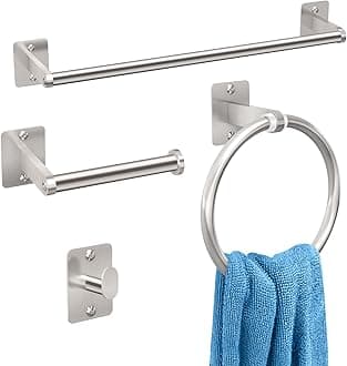 Brushed Nickel Bathroom Accessories Set, 4 Pieces Bathroom Hardware Set, 16 inch Towel Bar, Towel Racks for Bathroom, Robe Towel Hooks, Toilet Paper Holder Wall Mounted