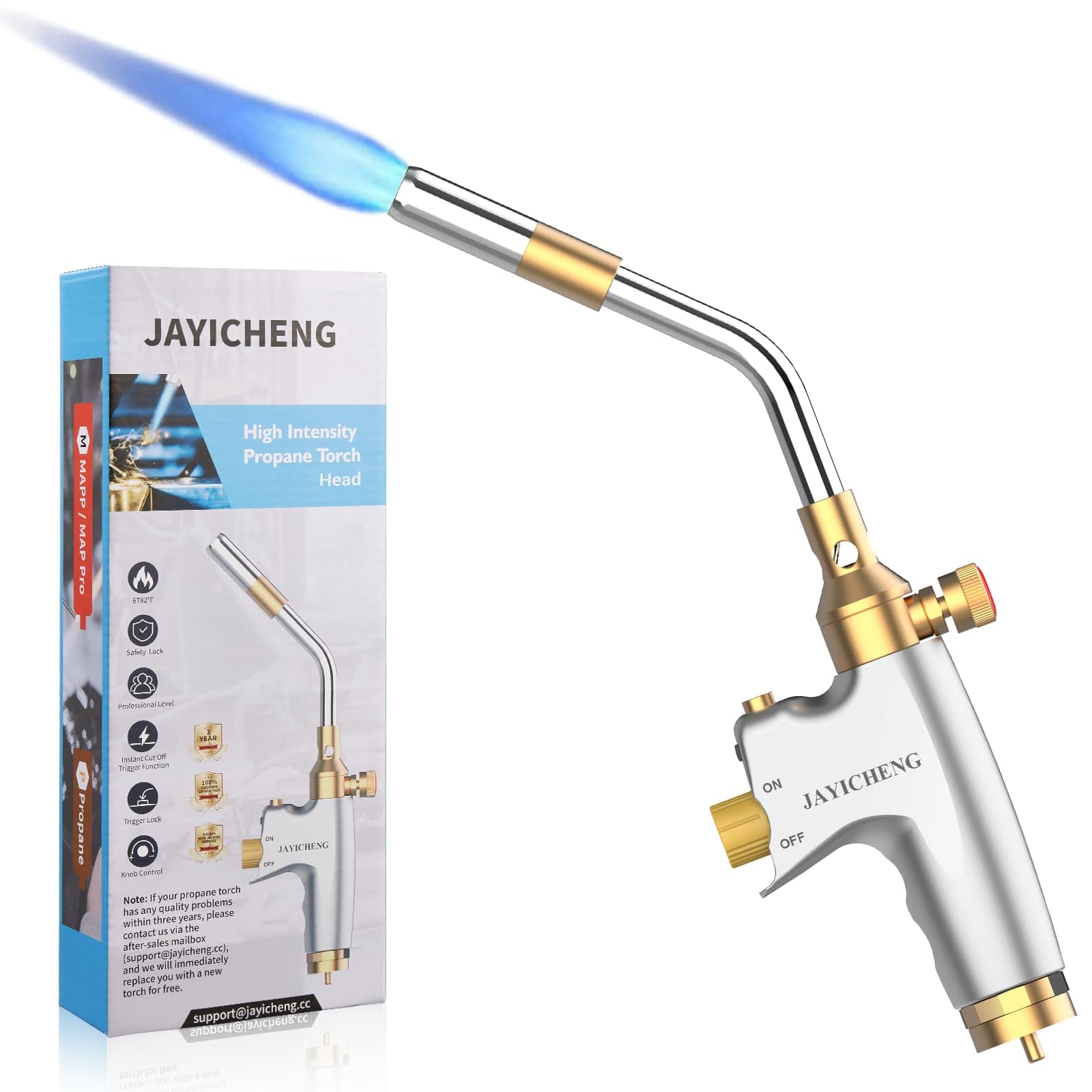 Propane Torch Head kit, High Intensity Trigger Start Mapp Gas Torch, JS12000 Flame Welding Torch with Self Ignition and Flame Lock for Light Welding, Soldering, Brazing, Heating, Thawing