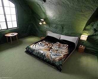 SOLARON Korean Super Thick Heavy Weight Mink Blanket (Queen, 3 Tigers Green)