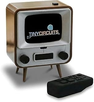 TinyCircuits TinyTV 2 Portable Retro Mini TV – 1.14″ IPS Screen, Preloaded & Uploadable Videos, USB-C Rechargeable, Knob Controls + Tiny Remote (Brown)