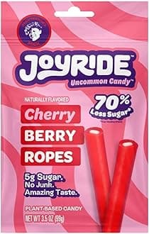 JOYRIDE Cherry Berry Ropes - 3.5 oz, Tart Cherry Licorice, Low Calorie Candy, Low Sugar & Low Carb, Fiber Snack. (Cherry)