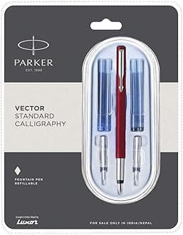 Parker Vector Standard Calligraphy CT Fountain Pen + Ink_Red