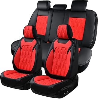 Car Seat Cover Full Set, Luxury Leather Seat Covers for Front and Rear, Waterproof Seat Covers 5 Seats, Car Seat Protectors Driver Seat Cushions Universal for Most Vehicles, Red
