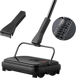 Carpet Sweeper Manual, Floor Sweeper with 300 ml Dustbin Capacity Easy to Empty, for Home Office Carpets Pet Hair Dust, Black