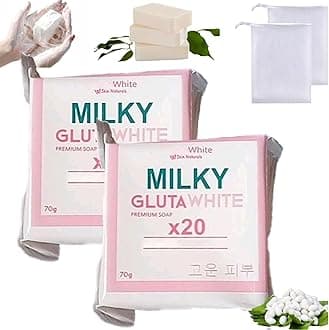 Milky Gluta White Soap 20x, Milky Gluta White Soap, Glutamilk 𝐖𝐡𝐢𝐭𝐞𝐧𝐢𝐧𝐠 Soaps, Glutamilk Premium BarSoap for Face & Body, Deep Cleanse, Exfoliate & Hydrated (2PCS)