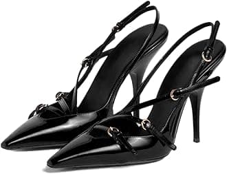 CORNMOOD Slingback Kitten Heels for Women Pointed Toe Stiletto Low Heels with Buckle Strap Heeled Pumps Sandals