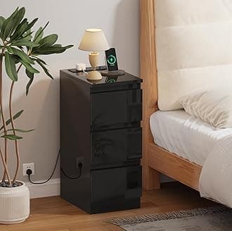 Pantanal Slim Bedside Table 3 Drawers Cabinet Nightstand with Charging Station, 25CM Small Narrow Side Table End Table Wood with 2 USB Ports & Power Sockets for Bedroom Living Room