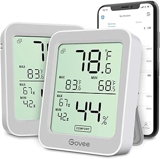 Govee Indoor Hygrometer Thermometer 2 Pack, Humidity Temperature Gauge with Large LCD Display, Notification Alert with Max Min Records, 2 Years Data Storage Export for Room Greenhouse, Grey