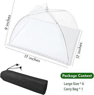Mesh Food Covers for Outside - Upgraded 6 Pack Large 17x17 in Food Tent Food Cover Outdoors Party Collapsible Picnic Nets Umbrella Mesh Screen Pop Up Food Dome (White)