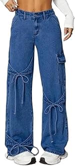 KederaBaggy Jeans for Women Y2K Bow Wide Leg Denim Pants Low Rise Boyfriend Jeans Streetwear 2025