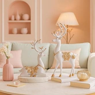 Xtore Creative Resin Golden and White Reindeer Sculptures | Beautiful Home Decor | Lifts up Energy of Your Room (Pack of 2, White)