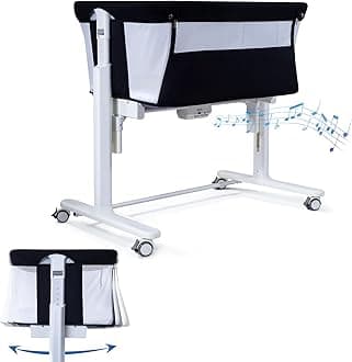 Electric Bassinet for Baby, 3 Speeds Automatic Rocking Bassinets with All mesh, 5 Height Adjustment Bedside Crib for Nweborn, 8 Music, Wheels, Black