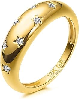 AllenCOCO Chunky Gold Plated Rings for Women - Trendy Cubic Zirconia 14k Gold Filled Stackable Rings