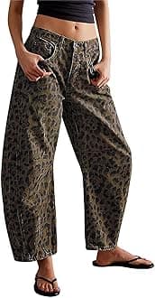 CHARTOU Women's Wide Leg Cropped Baggy Y2k Mid Rise Jeans - Boyfriend Harem Denim Pants