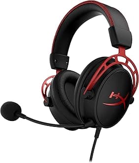 HyperX Cloud Alpha Gaming Headset Headphone Wired Detachable Noise Cancelling Microphone Dual Chamber Drivers Memory Foam Over-Ear Soft Leatherette for PC Xbox Nintendo Switch PS4 Black Red (Renewed)