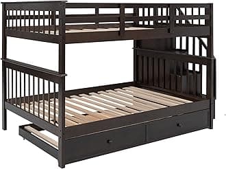 Harper & Bright Designs Full Over Full Bunk Bed with Trundle, Wood Bunk Bed Frame with Stairs and Storage, for Kids Teens Adults - Espresso