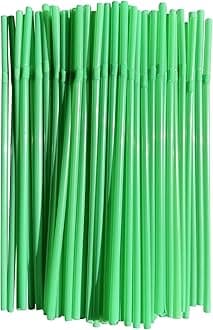 YAOSHENG 200pcs 8.26" x 0.2"Solid Colors Flexible Drinking Green Straws, Plastic Disposable Bendy Straws (Green)