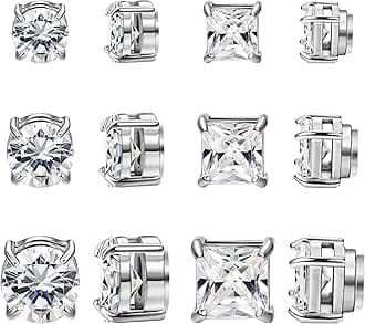 NEWITIN 6 Pairs Stainless Steel Magnetic Stud Earrings for Men Magnetic Earrings Men Clip on Earrings Non Piercing Earrings Unisex CZ Magnetic Earrings Diamond Earrings for Women Men, Silver
