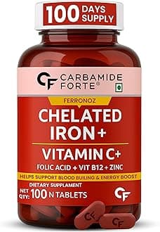 Carbamide Forte Chelated Iron + Vitamin C, B12, Folic Acid & Zinc - 100 Veg Iron Tablets