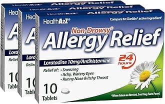 HealthA2ZAllergy Relief | Loratadine 10mg | Antihistamine | Non-Drowsy | Relief from Itchy Throat, Sneezing, Runny Noses |24-Hours Allergy Medicine (30 Tablets (Pack of 3))
