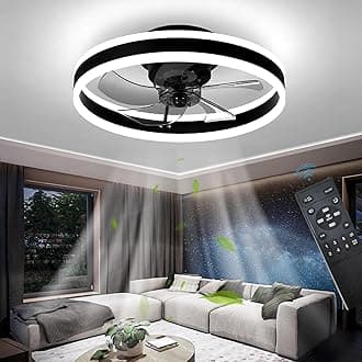 LED Ceiling Fan with Lights, Reversible Remote, 6 Speeds Modern Bedroom Fan Light, Quiet Dimmable Small Ceiling Light for Living Room, Black 50CM