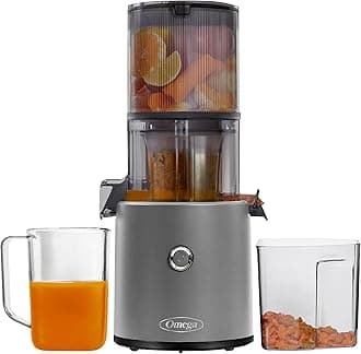 Cold Press Juicer - Hands Free Vegetable and Fruit Masticating Juicer Machine with 68-oz. capacity, Extra Large Hopper for No-Prep and Whole Recipe Batch Juicing, Easy Clean, 150-Watts, Gray
