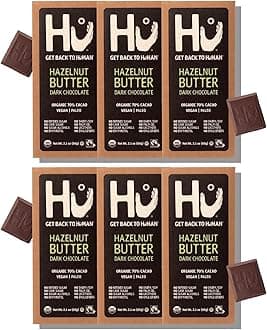 Hu Chocolate Bars | 6 Pack Hazelnut Butter Chocolate | Natural Organic Vegan, Gluten Free, Paleo, Non GMO, Fair Trade Dark Chocolate | 2.1oz Each