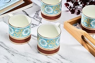 GOLDEN QUEEN'SHandcrafted Tea Cups - Set Of 6 | Ideal For Everyday Tea And Coffee, Enhancing Your Daily Rituals (Blue & Copper Tea Cups), 200 Ml