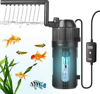 Internal UV Fish Tank Filter with Timer, 5-in-1 Aquarium Filter Pump, Turns Green Water to Clear, Multi-Mode Filtration System for 15-80L Aquariums, Adjustable Flow Rate & Direction