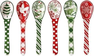 Christmas Ceramic Coffee Spoons, Colorful Teaspoons, Small Spoons for Espresso, Dessert, Tea, Stirring, Dishwasher & Microwave Safe, Assorted Colors, Set of 6