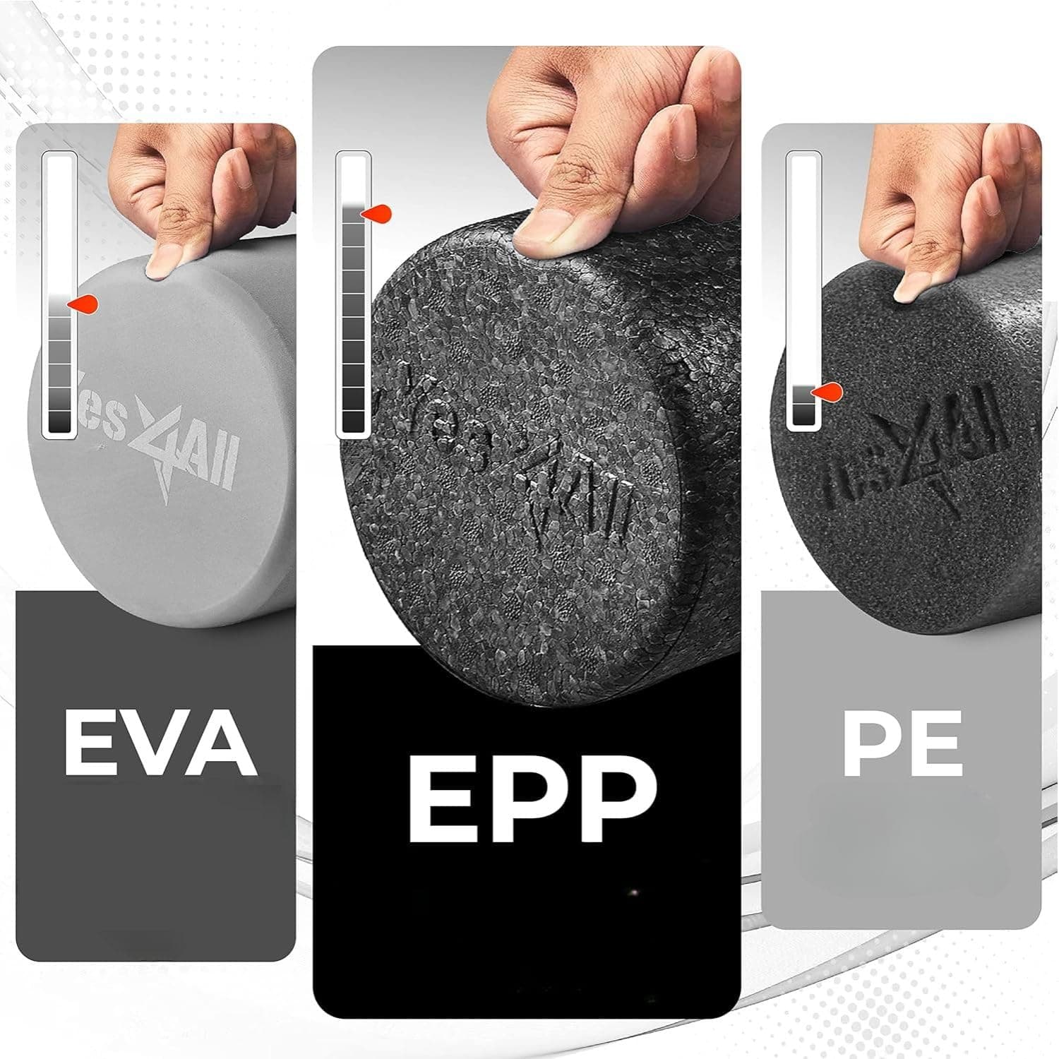 Yes4All High Density EPP Round Back Roller Foam Exercise Foam Roller for Yoga, Pilates, Stretching - 30, 45, 60, 90 cm