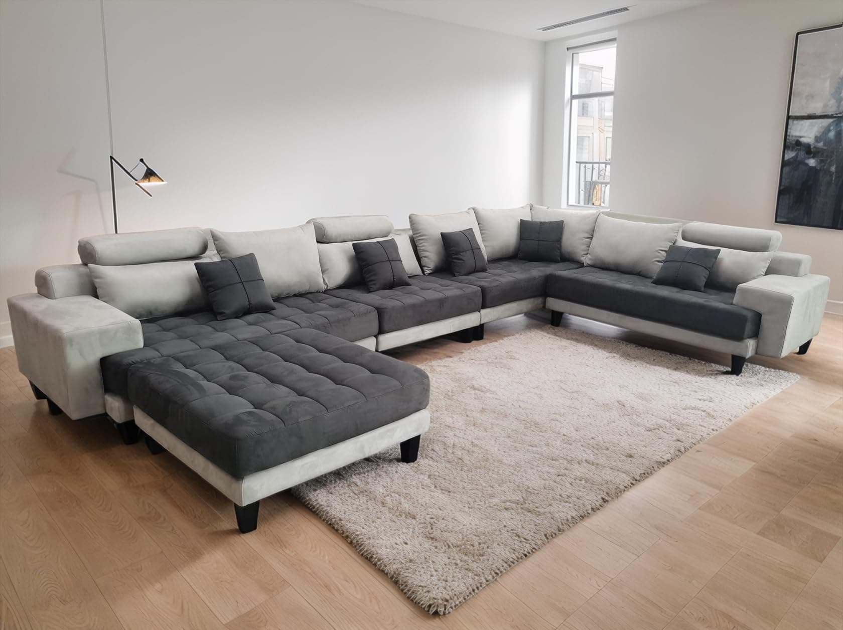 L Shape U Shape Reversible Modern Microfiber Fabric Sectional Couch Sofa Set S150D (Gray/Dark Gray)