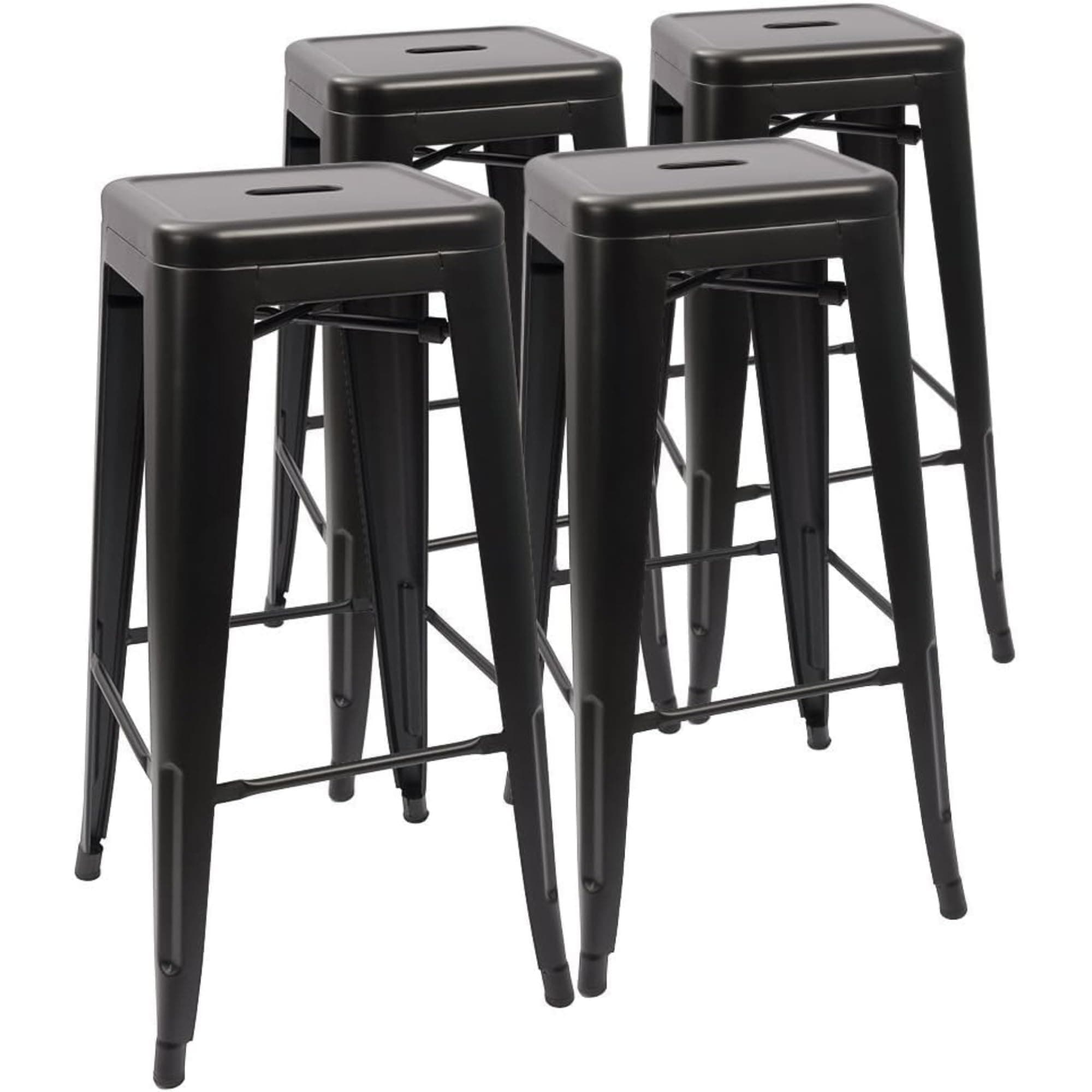 Devoko Metal Bar Stools 30" Indoor Outdoor Stackable Barstools Modern Style Industrial Vintage Counter Bar Stools Set of 4 (30 inch, Deep Black)