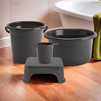 - Kuber Industries Set of 4 Bathroom Combo Set | Tub-Bucket-Mug & Stool Combo Set for Bathroom | Bathing Set | Bathware Set | Modern Bathroom Accessories Set | Gray
