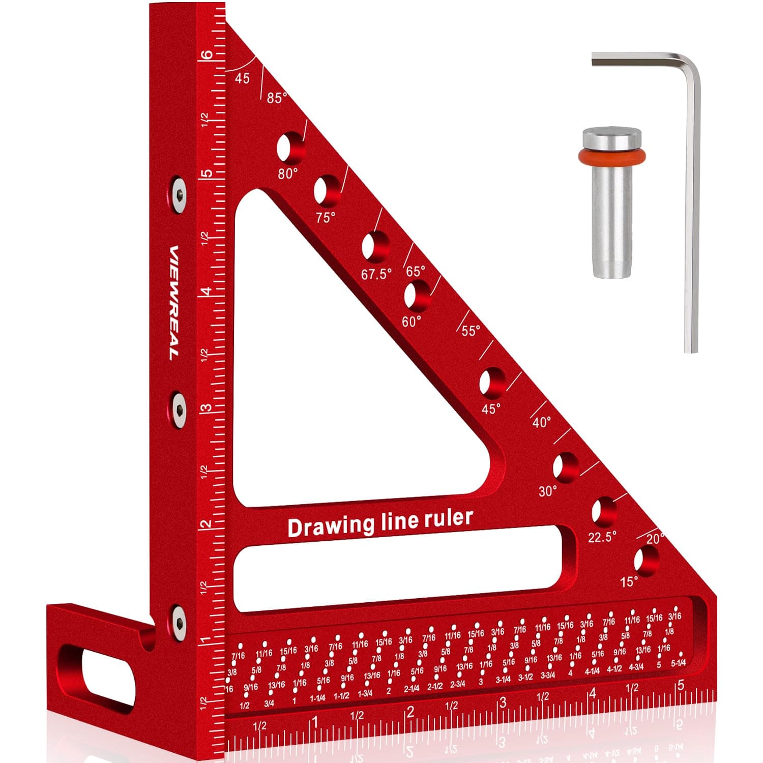 Large Carpenter Square 6.5''x5.79''Protractor Ruler with 3D Multi-Angle Measuring and Scribing Features with Anti-Lost Pin for Accurate Woodworking & Construction