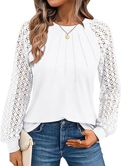 AUTOMET Womens Long Sleeve Shirts Pleated Lace Tops Fall Fashion Outfits Business Casual Blouses
