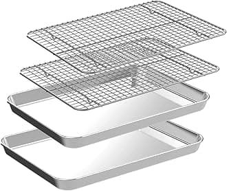 CEKEE Quarter Sheet Pan with Cooling Rack Set [2 Baking Sheets + 2 Baking Racks], Stainless Steel Cookie Sheets for Baking and Wire Rack - Rust & Warp Resistant & Nonstick, Size 12 x 9.8 x 1 Inch