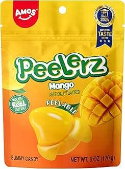 AMOS Peelerz Peelable Mango Gummy Candy,Soft Chewy Gummy Snack Made with Real Fruit Juice, Pack of 1
