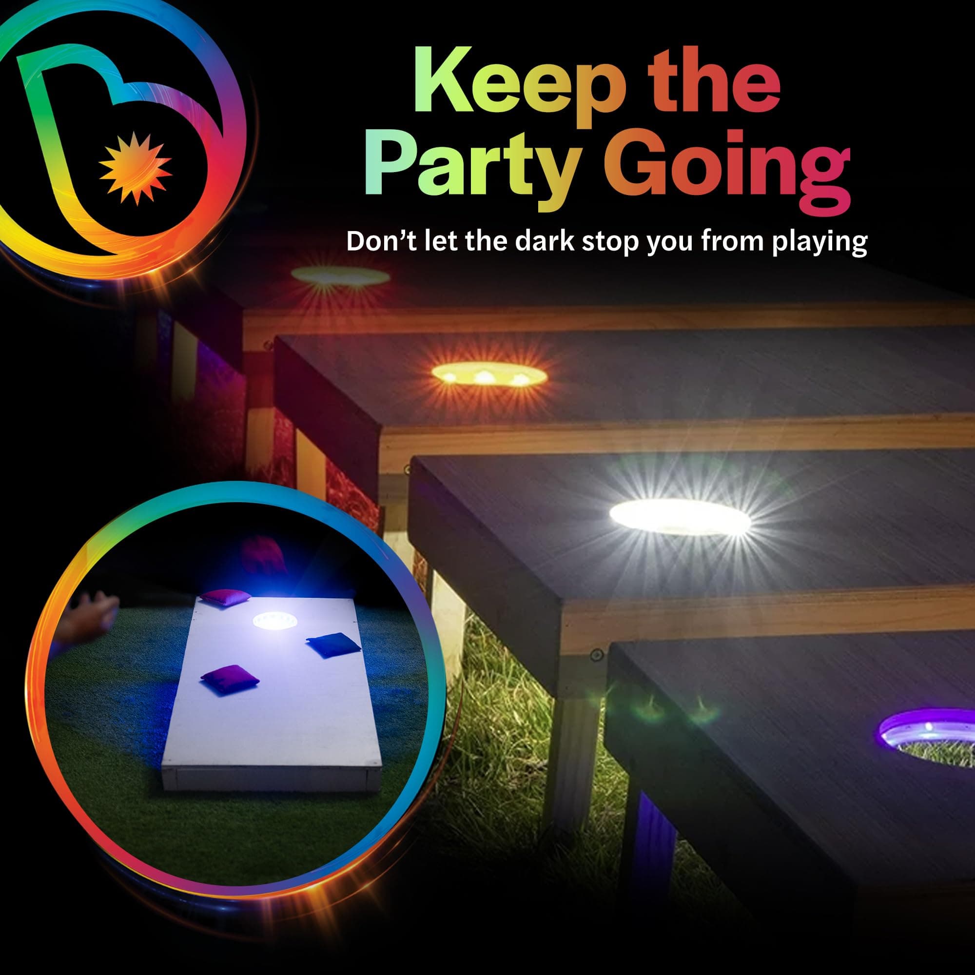 Brightz RingBrightz LED Ring Lights - Multicolor -Two LED Ring Lights for Your Boards Hole - Compatible Regulation Size Boards - Backyard Games Outdoor Games for Adults Kids Family