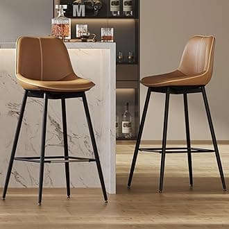 – VASAGLE Bar Stools Set of 2, Bar Height Bar Stools with Back, Ergonomic Backrest, Synthetic Leather, Metal Legs, 28.7-Inch Tall Barstools for Kitchen Island Home Bar, Easy Assembly, Caramel Brown