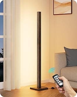 - Wooden LED Corner Floor Lamp, Modern Standing Light with Remote, Minimalist Dimmable Floor Lamps for Living Room, Bedroom, Office, 7 Color Temperature 2700~6000K, 48.43"