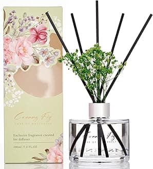 Reed Diffuser Set with 7 Sticks | 7.0oz Lily of The Valley & Cedarwood Scent, Flame Free Fragrance Diffuser for Guestroom Shelf, Long Lasting Floral Diffuser with Baby's Breath Flower Gifts