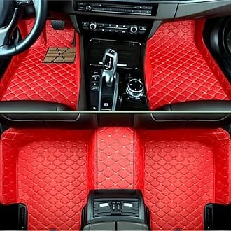 Custom Luxury Car Floor Mats Suitable for All Sedans, Sports Cars,SUV, Business Vehicles, Trucks, Waterproof and Anti Slip Fully Covered Leather Floor Mats (Red Beige)