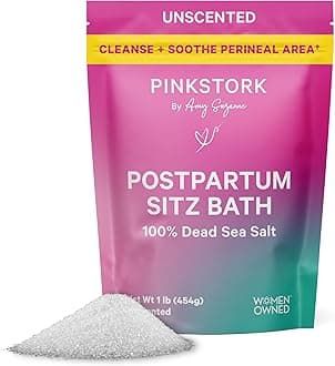 Pink Stork Postpartum Sitz Bath Soak: Dead Sea Salt for Perineal Care & Cleansing, Postpartum Recovery, Labor and Delivery Essentials, Women-Owned, Unscented, 16 oz (454 g)