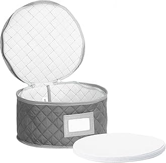 Stack Store Plus More China Storage Case - Dinner Plate Quilted Case - 12 inches diameter x 7 inches height - Gray - Includes 12 Felt Separators